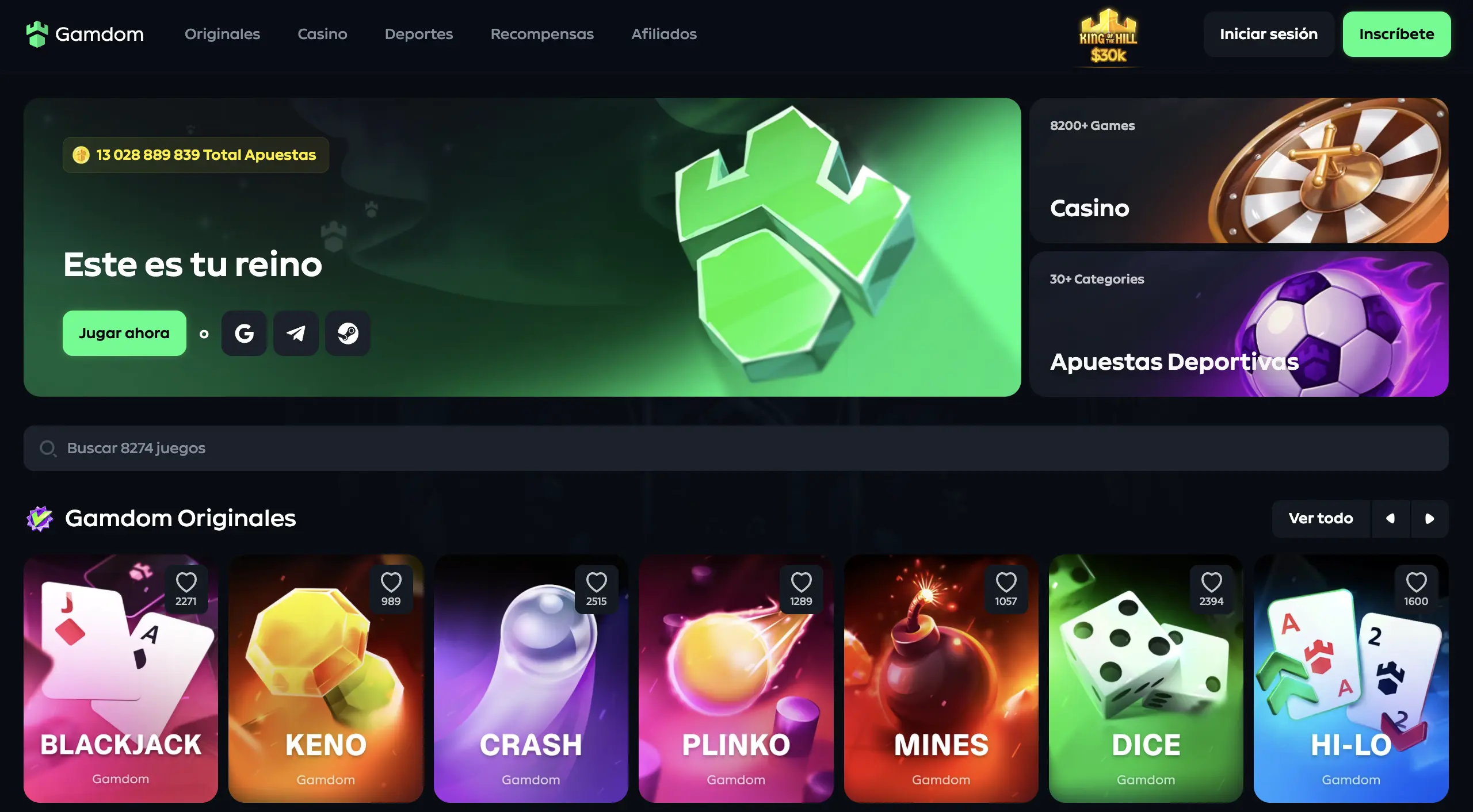 Gamdom sitio con casino y apuestas deportivas.